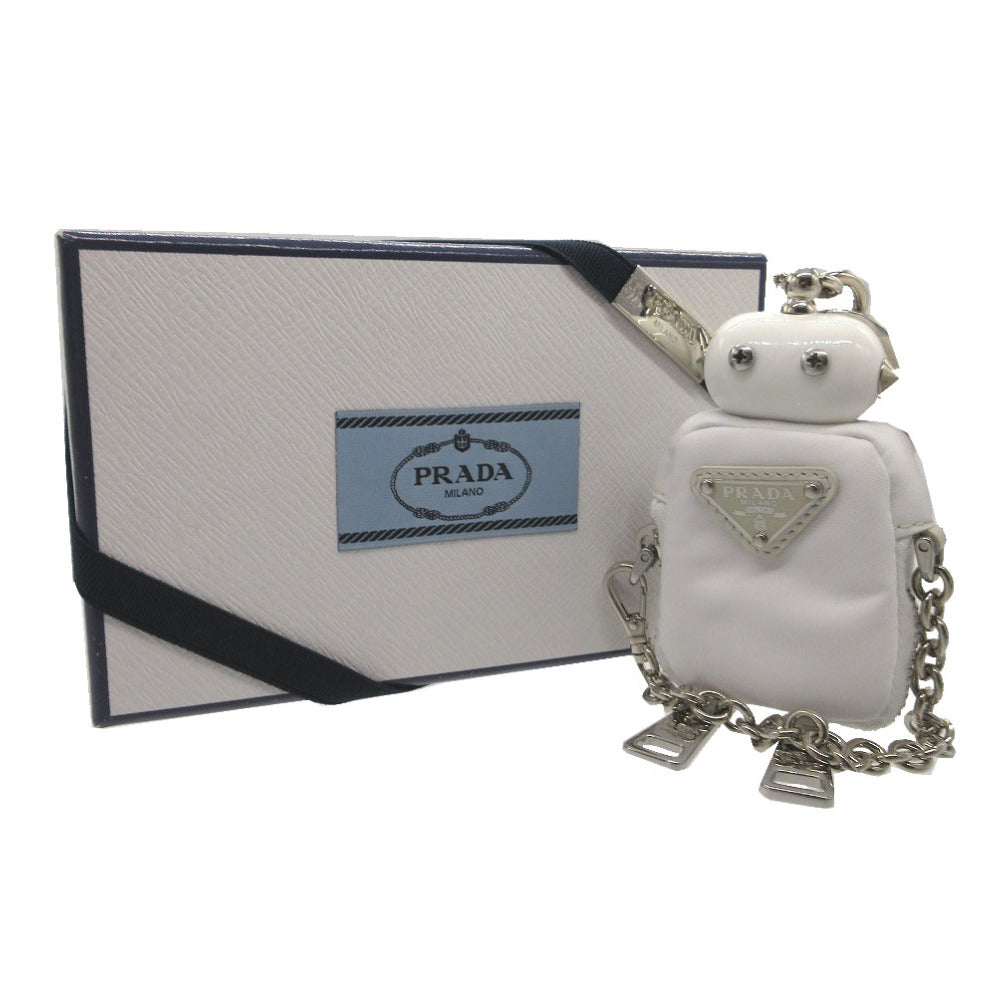 新品同様 プラダ バッグチャーム ロボット キーホルダー トライアングルロゴ 1TR098 ナイロン/スチール ホワイト 0101 白【中古】PRADA