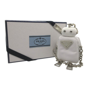 新品同様 プラダ バッグチャーム ロボット キーホルダー トライアングルロゴ 1TR098 ナイロン/スチール ホワイト 0101 白【中古】PRADA