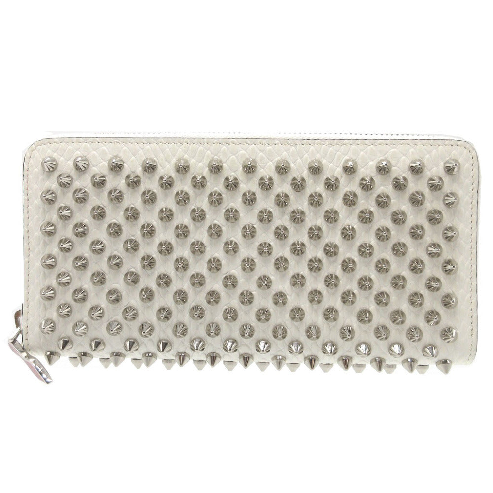新品同様 クリスチャンルブタン スタッズ 型押しレザー ホワイト 白 ラウンドファスナー長財布 財布 0105【中古】Christian Louboutin