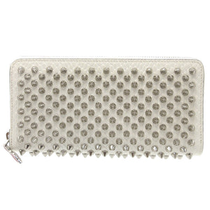新品同様 クリスチャンルブタン スタッズ 型押しレザー ホワイト 白 ラウンドファスナー長財布 財布 0105【中古】Christian Louboutin