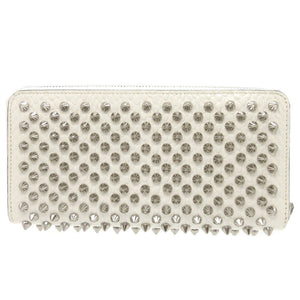 新品同様 クリスチャンルブタン スタッズ 型押しレザー ホワイト 白 ラウンドファスナー長財布 財布 0105【中古】Christian Louboutin