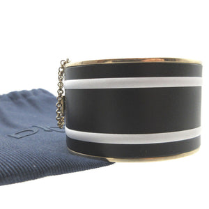 美品 クリスチャンディオール ロゴ レザー メタル ブラック 黒 ゴールド ブレスレット バングル 0110【中古】Christian Dior
