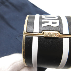 美品 クリスチャンディオール ロゴ レザー メタル ブラック 黒 ゴールド ブレスレット バングル 0110【中古】Christian Dior