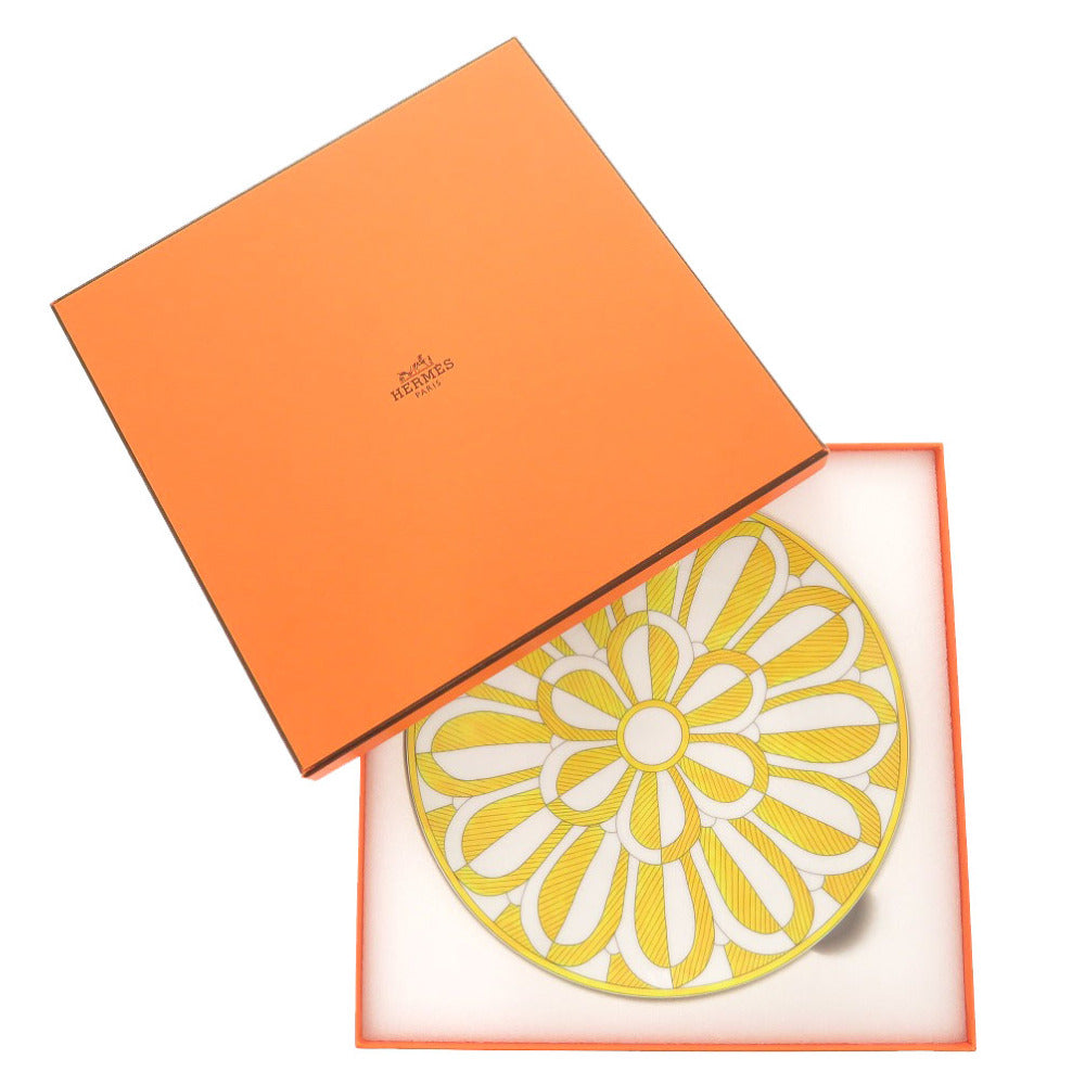 未使用 エルメス ソレイユ ドゥ エルメス Soleil d'Hermes 陶器 ホワイト/イエロー 2枚セット ペア 皿 食器 0133【中古】HERMES