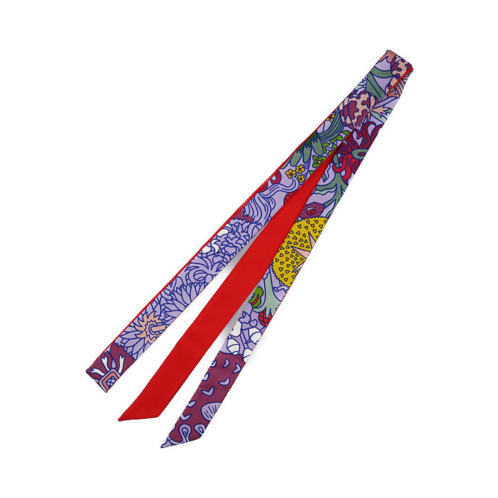 美品 エルメス ツイロン 花 H053221S シルク パープル レッド スカーフ 0135【中古】HERMES