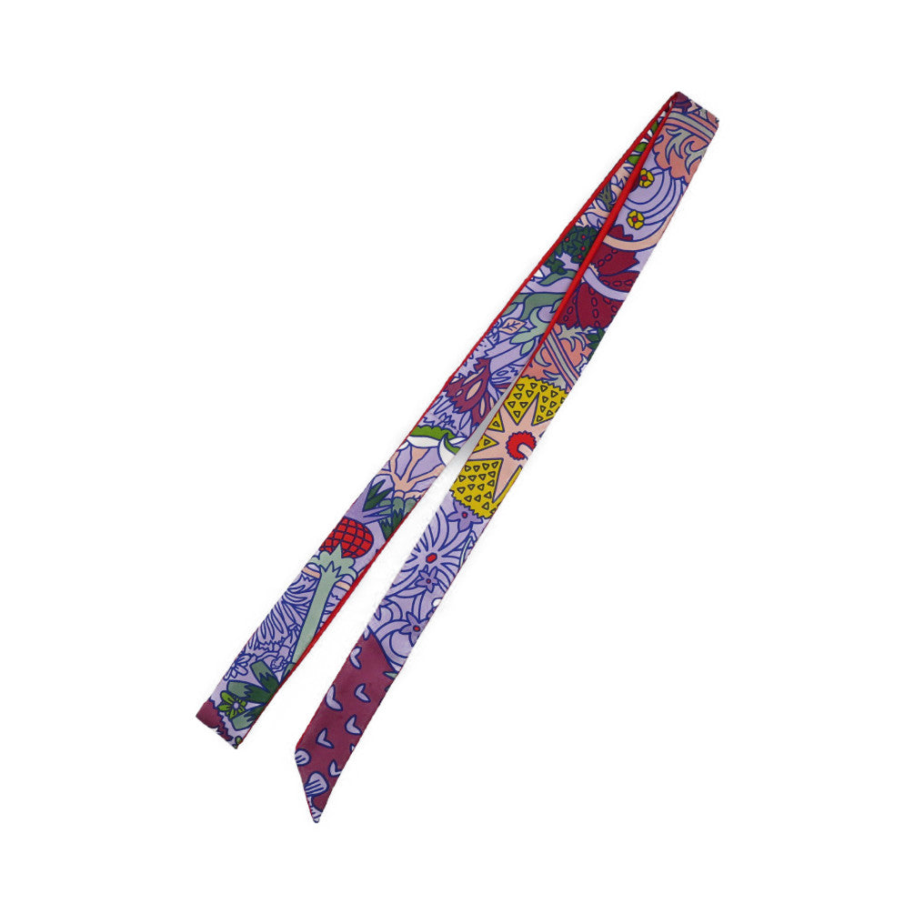 美品 エルメス ツイロン 花 H053221S シルク パープル レッド スカーフ 0135【中古】HERMES