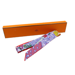 美品 エルメス ツイロン 花 H053221S シルク パープル レッド スカーフ 0135【中古】HERMES