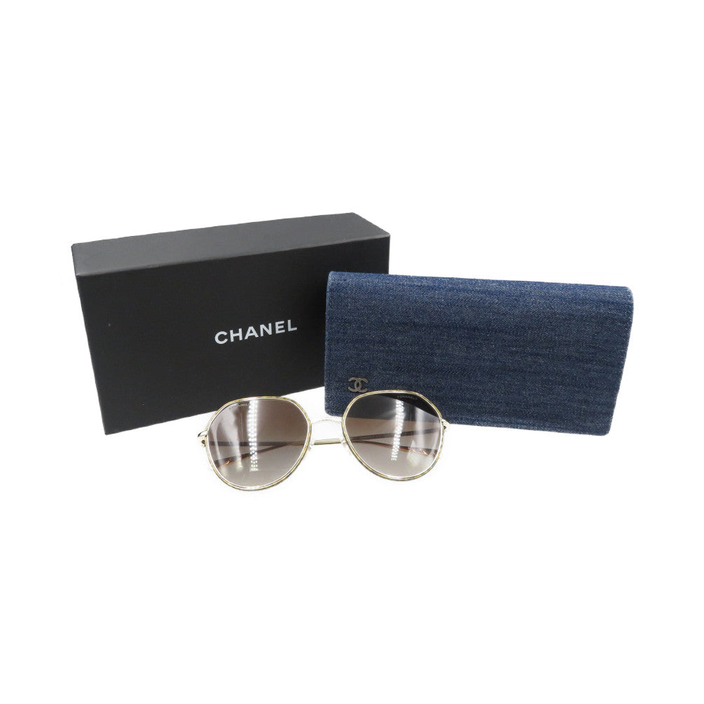 美品 シャネル クラウンパント型 4251-J メタル ゴールド ブラック サングラス 0136【中古】CHANEL