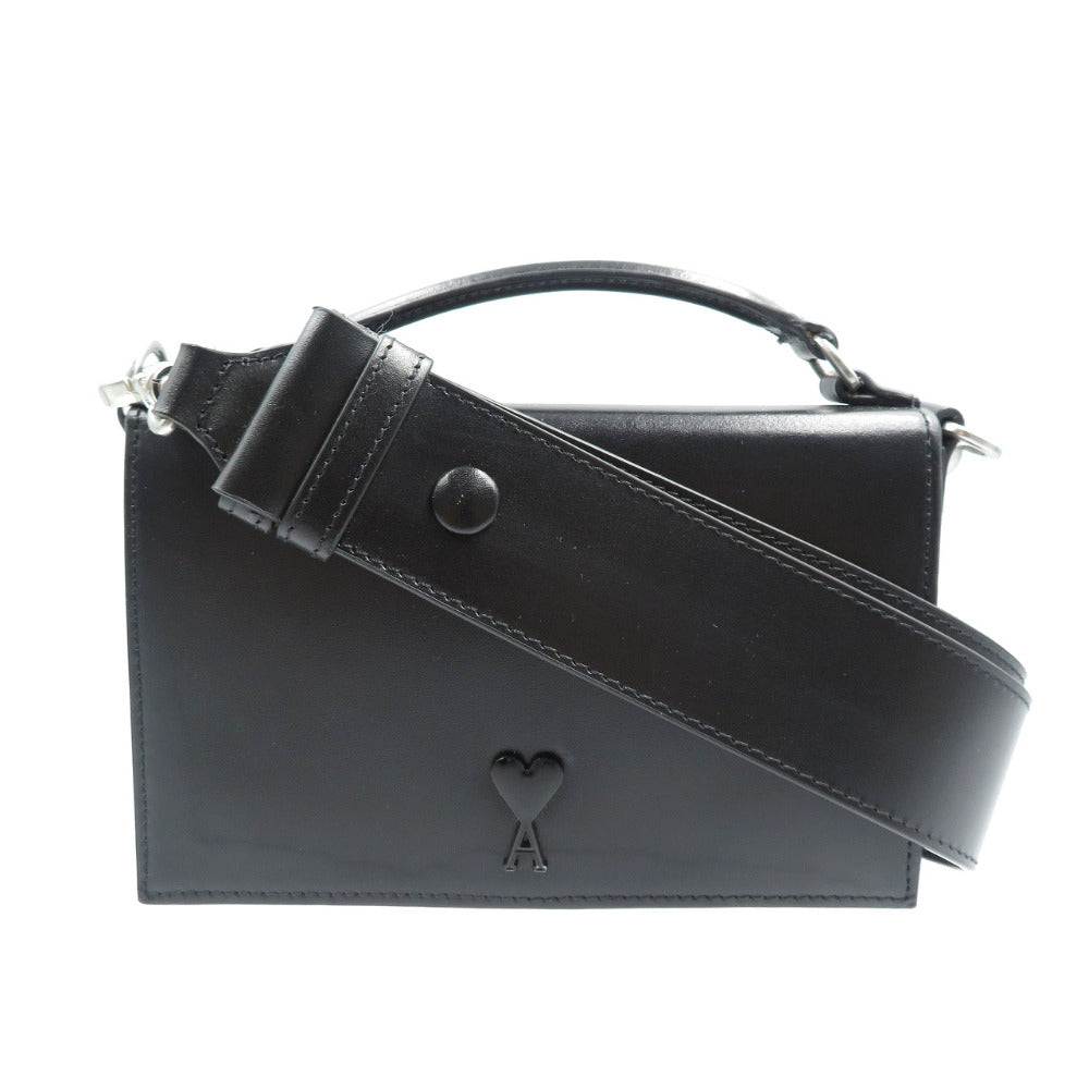 アミパリス ランチボックス レザー シルバー金具 ブラック ショルダーバッグ 0139【中古】AMI PARIS
