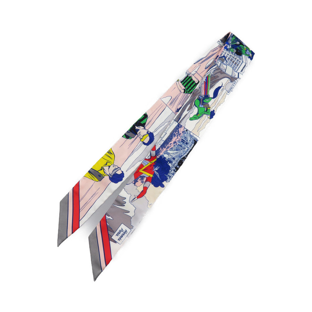 新品同様 エルメス ツイリー WOW 063463S アメコミ柄 シルク グリス ローズ ヴェール マルチカラー スカーフ 0143【中古】HERMES