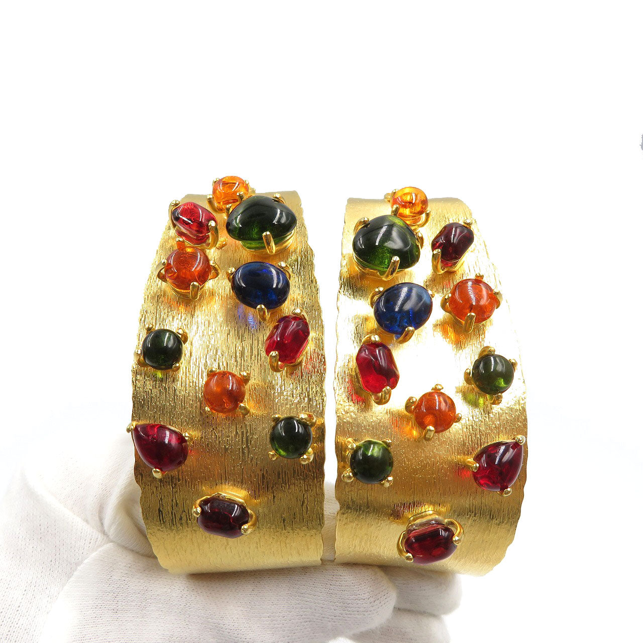 美品 グッチ メタル ストーン ゴールド レッド オレンジ ブルー グリーン イヤリング 0147【中古】GUCCI