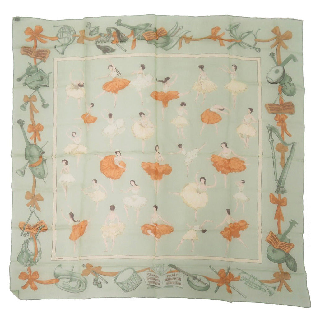 美品 エルメス カレ90 LA DANCE ラ ダンス シルク グリーン 緑 スカーフ 0152【中古】HERMES