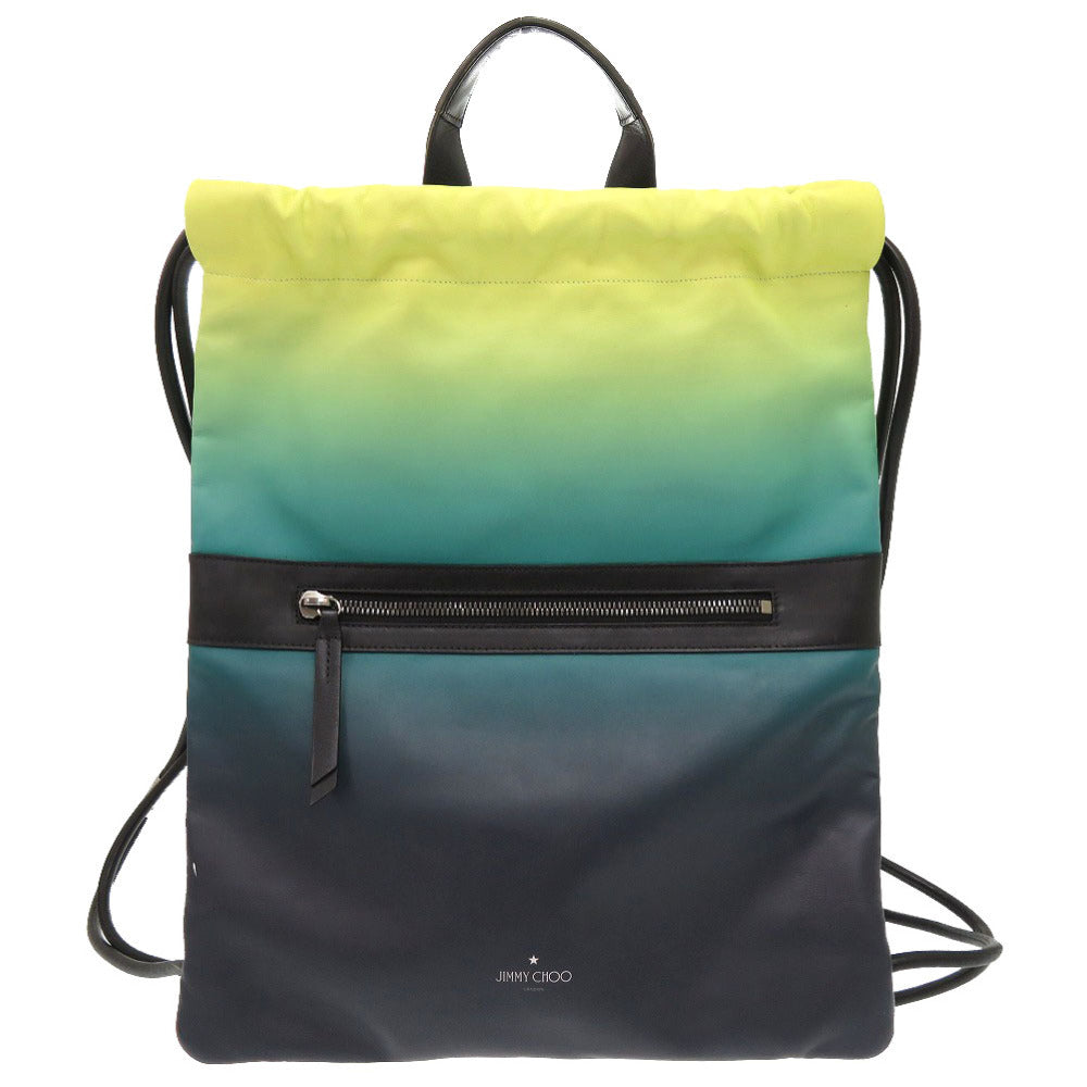 ジミーチュウ ドローストリング レザー イエロー グリーン バイカラー リュックサック バックパック バッグ 0163 【中古】 JIMMY CHOO