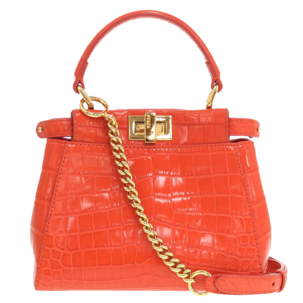 新品同様 フェンディ ピーカブーXS マットクロコ オレンジ ゴールド金具 8BN309 2WAYハンドバッグ 0174 【中古】 FENDI