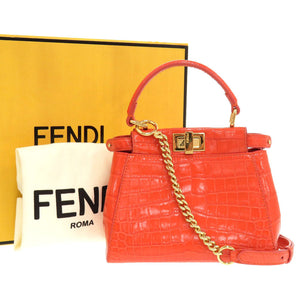 新品同様 フェンディ ピーカブーXS マットクロコ オレンジ ゴールド金具 8BN309 2WAYハンドバッグ 0174 【中古】 FENDI