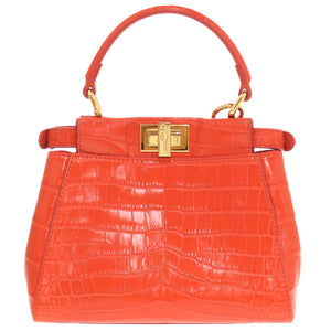 新品同様 フェンディ ピーカブーXS マットクロコ オレンジ ゴールド金具 8BN309 2WAYハンドバッグ 0174 【中古】 FENDI
