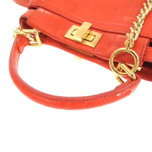 新品同様 フェンディ ピーカブーXS マットクロコ オレンジ ゴールド金具 8BN309 2WAYハンドバッグ 0174 【中古】 FENDI