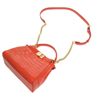 新品同様 フェンディ ピーカブーXS マットクロコ オレンジ ゴールド金具 8BN309 2WAYハンドバッグ 0174 【中古】 FENDI