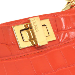 新品同様 フェンディ ピーカブーXS マットクロコ オレンジ ゴールド金具 8BN309 2WAYハンドバッグ 0174 【中古】 FENDI