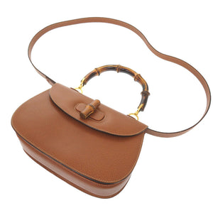 美品 グッチ バンブー レザー ブラウン 000 01 0633 2WAY ハンドバッグ 茶 0175 【中古】 GUCCI