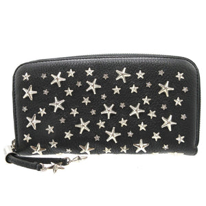 新品同様 ジミーチュウ スタースタッズ レザー ブラック 黒 ラウンドファスナー長財布 財布 0176【中古】JIMMY CHOO
