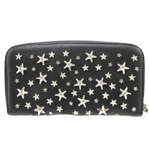 新品同様 ジミーチュウ スタースタッズ レザー ブラック 黒 ラウンドファスナー長財布 財布 0176【中古】JIMMY CHOO