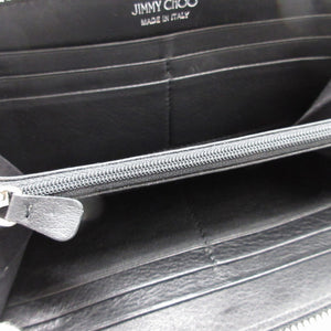 新品同様 ジミーチュウ スタースタッズ レザー ブラック 黒 ラウンドファスナー長財布 財布 0176【中古】JIMMY CHOO