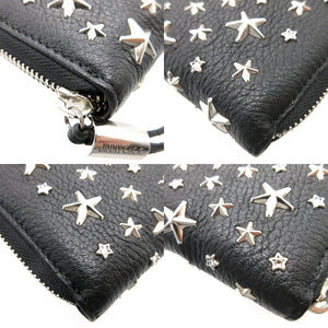 新品同様 ジミーチュウ スタースタッズ レザー ブラック 黒 ラウンドファスナー長財布 財布 0176【中古】JIMMY CHOO