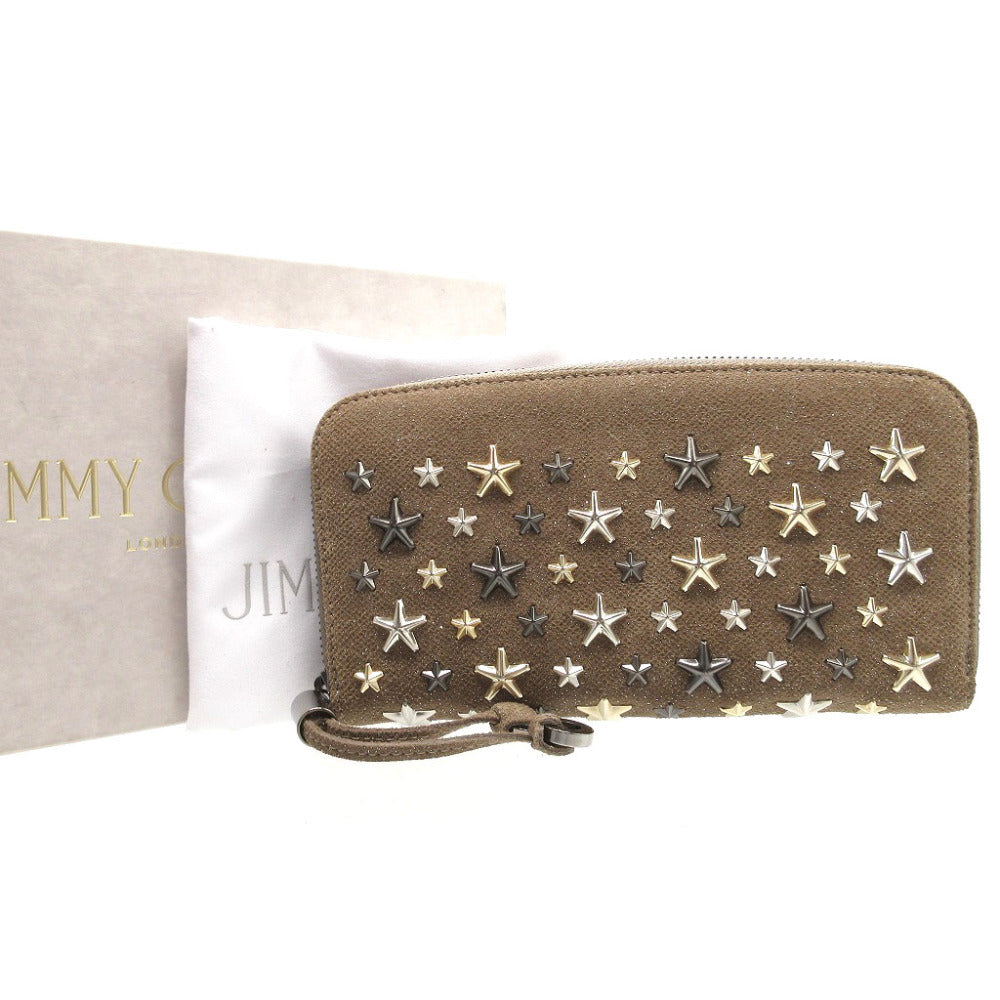 新品同様 ジミーチュウ スタースタッズ キャンバス グレー ラウンドファスナー長財布 財布 0177【中古】JIMMY CHOO