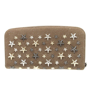 新品同様 ジミーチュウ スタースタッズ キャンバス グレー ラウンドファスナー長財布 財布 0177【中古】JIMMY CHOO
