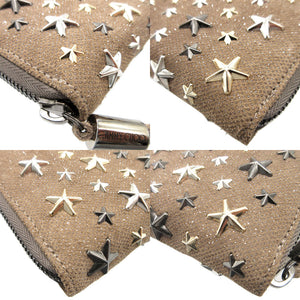 新品同様 ジミーチュウ スタースタッズ キャンバス グレー ラウンドファスナー長財布 財布 0177【中古】JIMMY CHOO