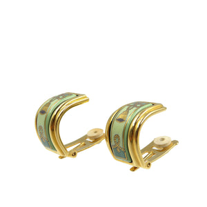 美品 エルメス エマイユ メタル 七宝焼き ゴールド グリーン イヤリング 0181【中古】HEREMS