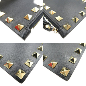 新品同様 ヴァレンティノ ZW2P0548BOL スタッズ カーフ ゴールド金具 ブラック コインケース カードケース 0183【中古】VALENTINO