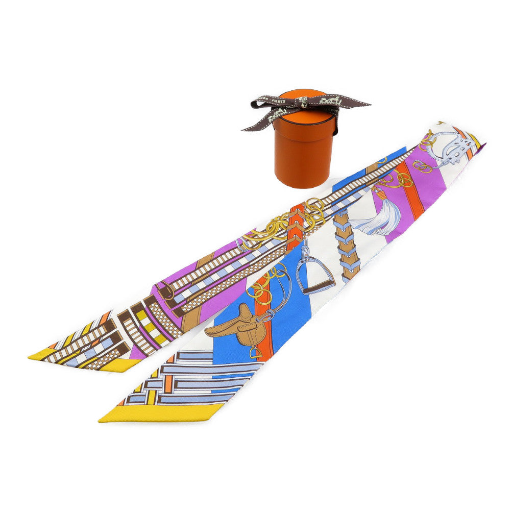美品 エルメス ツイリー 馬鞭とチャーム シルク スカーフ マルチカラー 0186【中古】HERMES