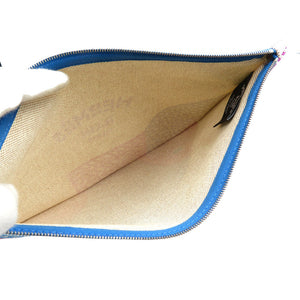 未使用 エルメス ポワソン・ナッテ コットン シルバー金具 ベージュ ブルー オレンジ フラット ポーチ 0187【中古】HERMES