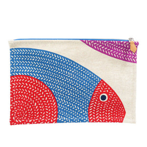 未使用 エルメス ポワソン・ナッテ コットン シルバー金具 ベージュ ブルー オレンジ フラット ポーチ 0187【中古】HERMES