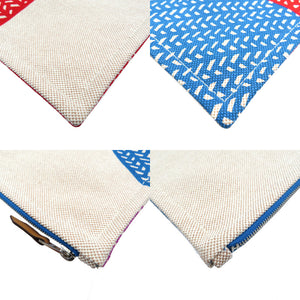 未使用 エルメス ポワソン・ナッテ コットン シルバー金具 ベージュ ブルー オレンジ フラット ポーチ 0187【中古】HERMES