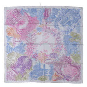 美品 エルメス カレ90 レイラの庭 LE JARDIN DE LEILA ブルー パープル 水色 紫 スカーフ 0191【中古】HERMES