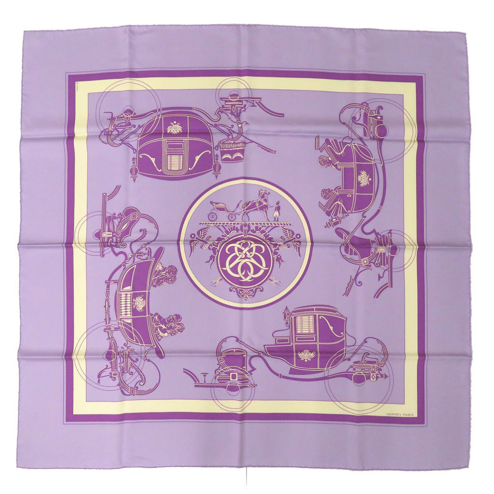 新品同様 エルメス カレ90 エクスリブリス Ex-Libris シルク パープル イエロー スカーフ0195【中古】HERMES