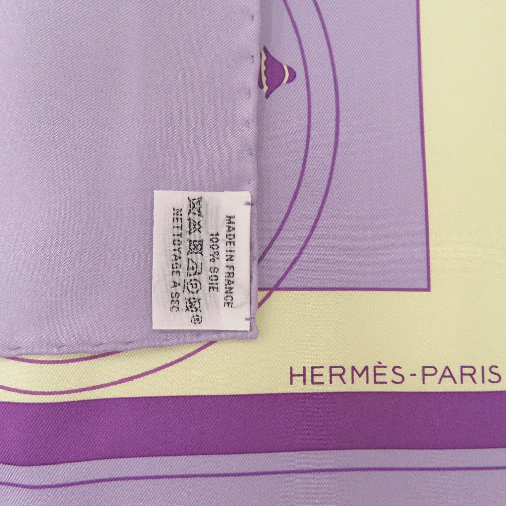 新品同様 エルメス カレ90 エクスリブリス Ex-Libris シルク パープル イエロー スカーフ0195【中古】HERMES