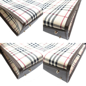 新品同様 バーバリー ノバチェック センターベルト コーティングキャンバス レザー シルバー金具 ベージュ ブラウン ハンドバッグ 0203【中古】BURBERRY