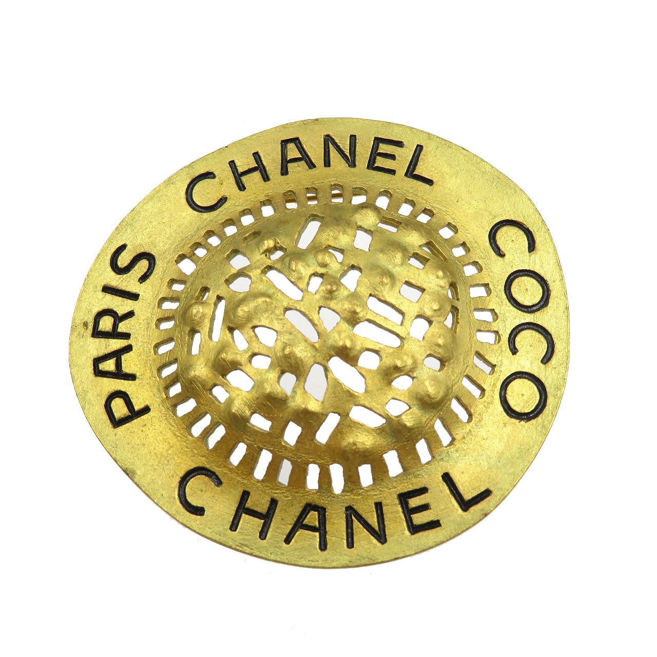 美品 シャネル ヴィンテージ 麦わら帽子 94A メタル ゴールド ブローチ 0210【中古】CHANEL