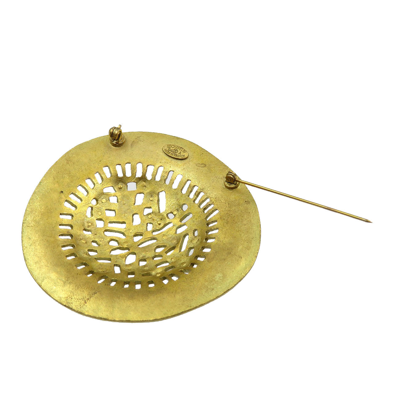 美品 シャネル ヴィンテージ 麦わら帽子 94A メタル ゴールド ブローチ 0210【中古】CHANEL