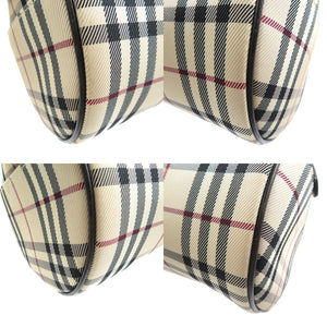 美品 バーバリー ノバチェック 筒型 ナイロンキャンバス レザー シルバー金具 ベージュ ブラウン ハンドバッグ ボストン 0211【中古】BURBERRY