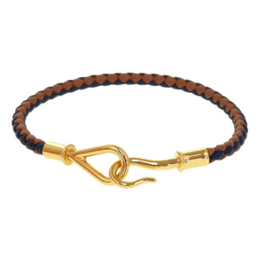 新品同様 エルメス ジャンボブレス レザー ブラウン ブラック ゴールド金具 ブレスレット アクセサリー 0216 【中古】 HERMES