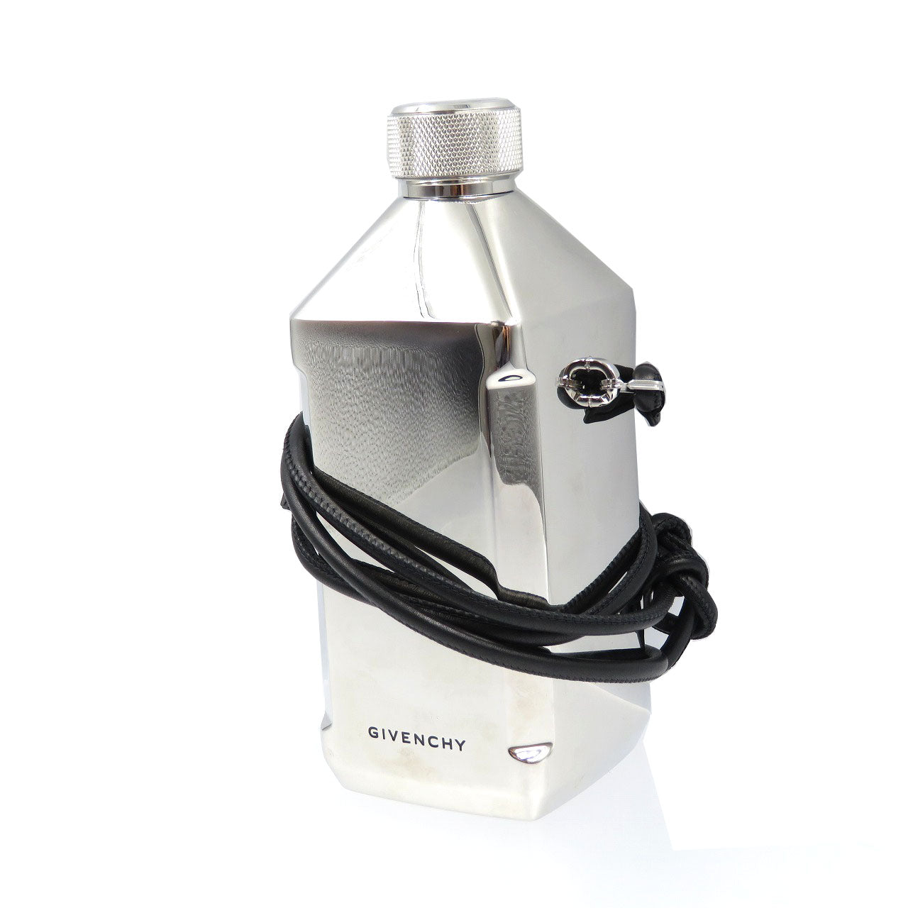 新品同様 ジバンシー4Gロゴ アルミニウム レザー シルバー ブラック 水筒 ウォーターボトル 0004【中古】GIVENCHY