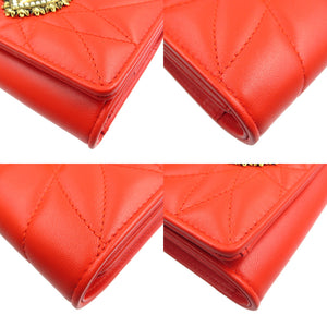 未使用 ドルチェアンドガッバーナ ディーボーション スモール コンチネンタルウォレット ラムスキン ゴールド金具 オレンジ 三つ折り財布 0005【中古】DOLCE&GABBANA