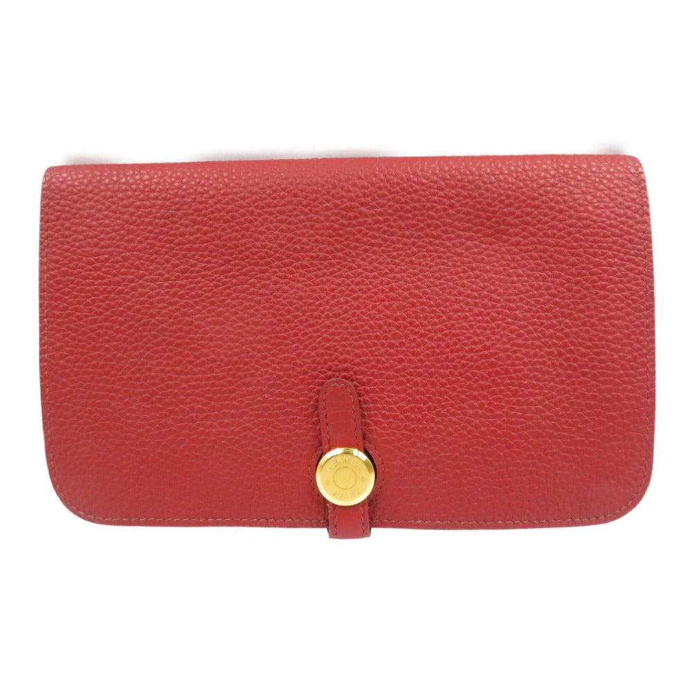 エルメス ドゴンデュオ GM P刻印 トゴ ゴールド金具 レッド 二つ折り長財布 0008【中古】HERMES