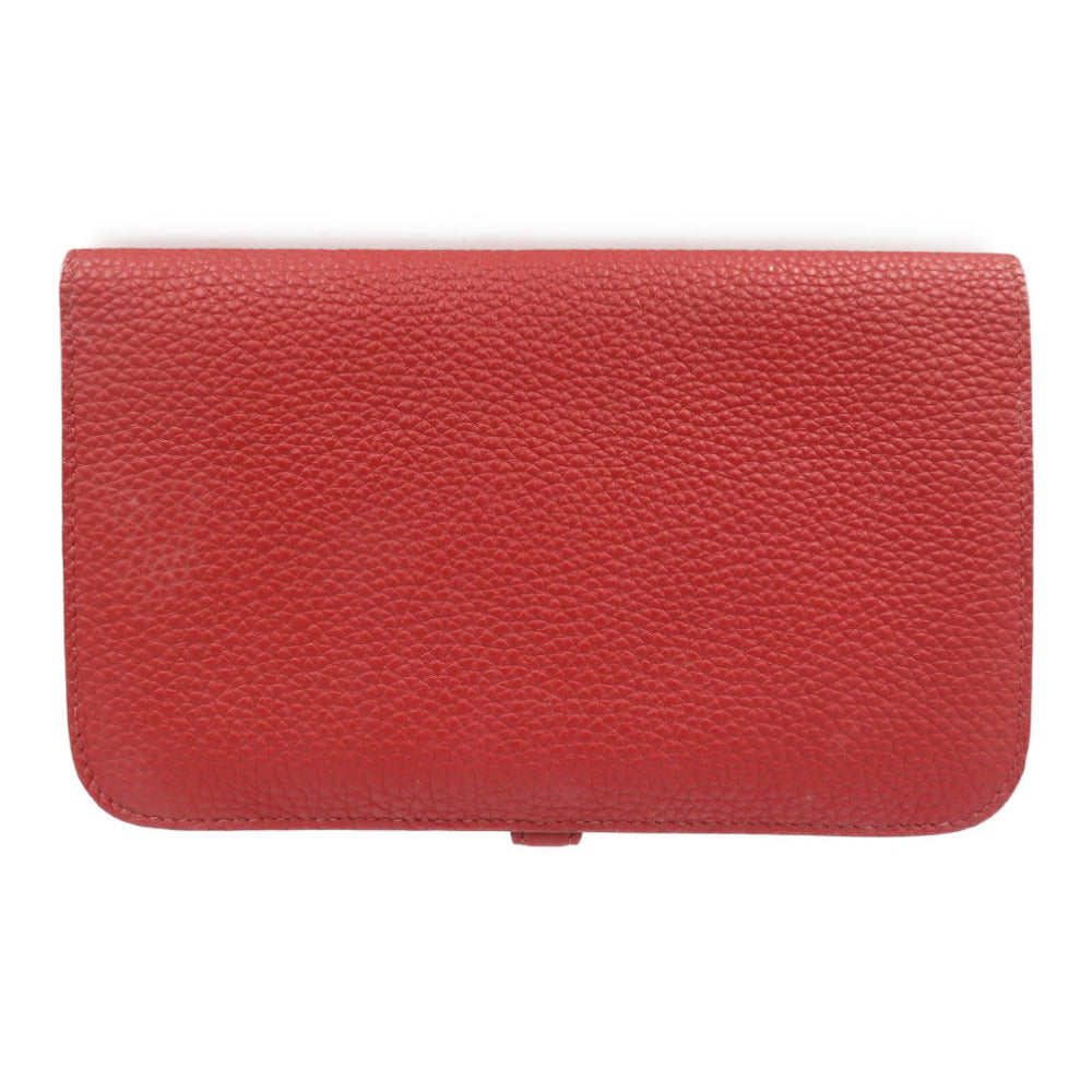 エルメス ドゴンデュオ GM P刻印 トゴ ゴールド金具 レッド 二つ折り長財布 0008【中古】HERMES