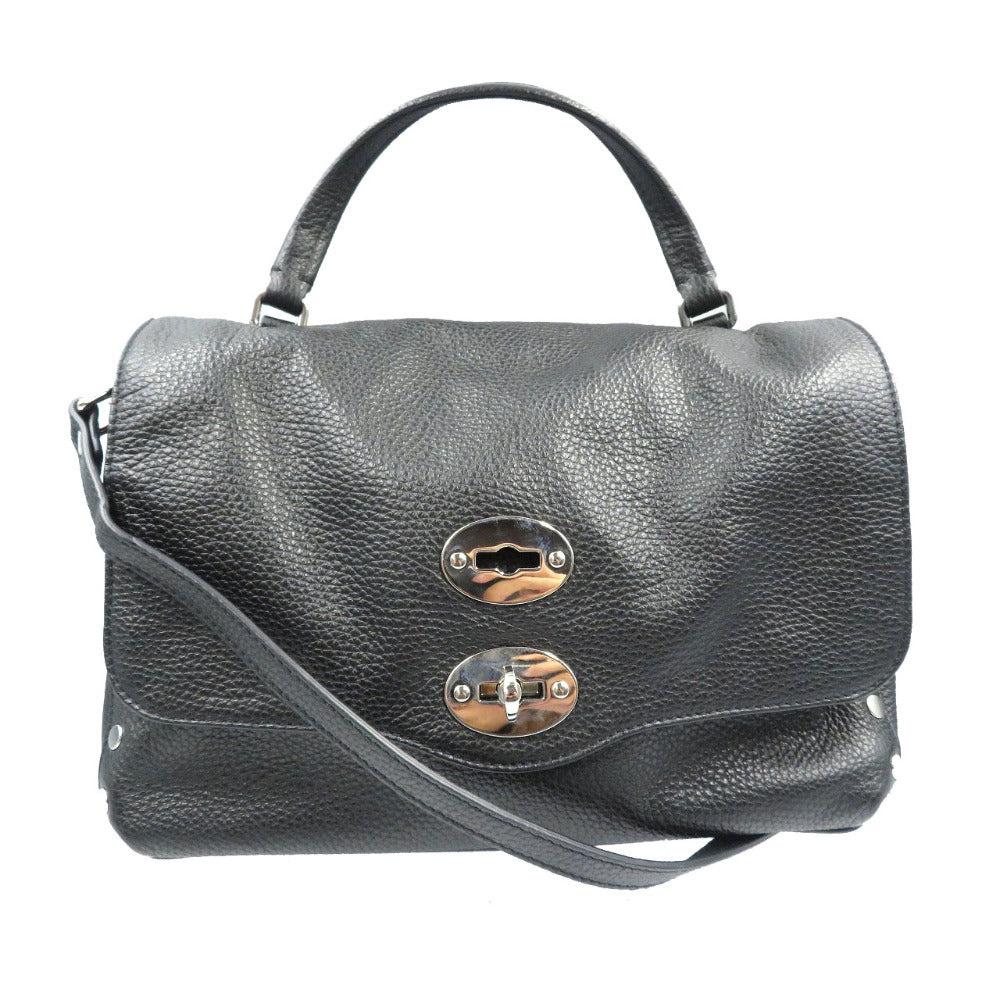美品 ザネラート ポスティーナS レザー シルバー金具 NERO ブラック 2WAY ショルダーバッグ ハンドバッグ 0012【中古】ZANELLATO